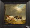 Continental oil on board landscape, 19th c., with cows, 12 1/2'' x 13 1/2''.