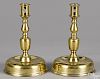 Pair of Dutch brass bell base candlesticks, 17th/18th c., 9'' h.