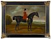 Contemporary oil on canvas portrait of a horse and rider, 19 1/2'' x 27 1/2''.
