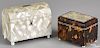 English mother of pearl tea caddy, 19th c., 4 1/2'' h., 5 3/4'' w.