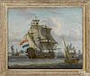 Manner of Abraham Storck, oil on canvas maritime scene depicting the Dutch ship Gekroondepaarel