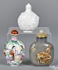 Three Chinese snuff bottles, to include a molded porcelain bottle with bird and dragon decoration