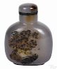 Chinese shadow agate snuff bottle with a bird and pine tree decoration, 2 3/4'' h.