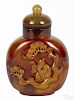 Chinese cameo agate snuff bottle with a scholar seated under a tree, 3 1/4'' h.