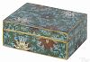 Chinese cloisonné covered box with verte lotus decoration, 2'' h., 4 3/4'' w.