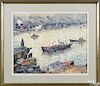 Albert van Nesse Greene (American 1887-1971), watercolor industrial scene, titled Delaware River