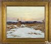 James Knox (American 1866-1942,) oil on canvas impressionist winter landscape, titled Sunset