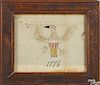 Pennsylvania ink and watercolor drawing of a spread wing eagle, dated 1776, 6 1/4'' x 7 3/4''