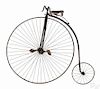 Penny farthing high wheel bicycle, late 19th c., 52'' front wheel.