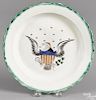 Pearlware green feather edge plate, 19th c., with an American eagle decoration, 9 3/4'' dia.