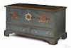 Pennsylvania painted pine dower chest, ca. 1800, the front decorated with stars and tulips