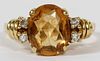 LADY'S 18 KT GOLD CITRINE AND DIAMOND RING