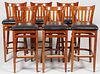 WOOD AND FAUX LEATHER BAR STOOLS SIX