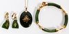 CHINESE JADE BRACELET EARRINGS & NECKLACE 4 PIECES