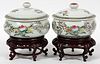 CHINESE HAND PAINTED PORCELAIN COVERED POTS PAIR