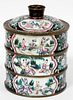 CHINESE HAND PAINTED ENAMEL STACKABLE ROUND BOXES