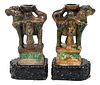 Pair of Earthenware Temple Dog Joss Stick Holders
