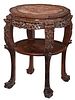 Chinese Carved Hardwood Marble Top Taboret