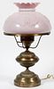 ELECTRIFIED OIL LAMP BRASS W/ PINK TO WHITE GLASS