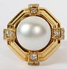 MABE PEARL AND DIAMOND GOLD RING