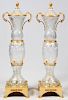 D'ORE BRONZE AND CUT CRYSTAL STANDING PALACE URNS