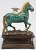 CHINESE CLOISONNE HORSE ON A CABINET STYLE BASE
