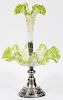ENAMELED GLASS & SILVERPLATE EPERGNE LATE 19TH C.