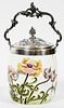 FRENCH ART NOUVEAU ENAMELED GLASS BISCUIT JAR