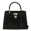 Hermes Kelly 25 Dobris Black # H Engraved Handbag Bag 0034 HERMES