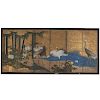 Antique Japanese 6-panel painted paper screen