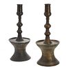 Near pair Islamic bronze capstan candlesticks