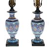 Pair Persian enameled vase lamps