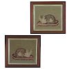 Pair Fine Antique wool needleworks of calico cats