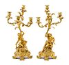 * A Pair of Louis XV Style Gilt Bronze Four-Light Figural Candelabra Height 24 1/4 inches.