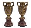 * A Near Pair of French Gilt Bronze Urns Height 19 inches.