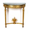 A Neoclassical Giltwood Console Table Height 30 x width 27 1/2 inches.