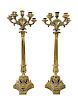 * A Pair of Continental Gilt Bronze Six-Light Candelabra Height 23 1/2 inches.