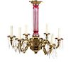 A Continental Gilt Bronze and Glass Six-Light Chandelier Height 23 1/2 inches x diameter 28 inches.