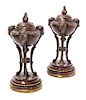 A Pair of Neoclassical Cast Metal and Marble Cassolettes Height 11 3/4 inches.