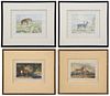 A Group of Four Engravings with Hand Coloring Height of largest 9 1/2 x width 11 1/2 inches.