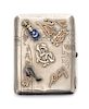 * A Russian Silver and Enamel Cigarette Case, Second Silver Artel, Moscow, early 20th century, the case having applied monograms