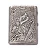 * A Ukrainian Silver Cigarette Case, Maker's mark Cyrillic 4YuK, Kiev, of rectangular form, the lid worked to show a man and wom