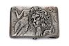 * A Russian Silver Cigarette Case, Marker's mark Cyrillic CF, Moscow, the case with raised decoration of a draped woman with a q