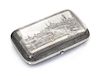 * A Russian Niello Silver Cigar Case, Maker's mark possibly of Aleksey Osipov, Moscow, 19th century, the lid with a scene of the