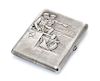 * A Russian Silver Cigarette Case, Maker's mark Cyrillic IZO, Moscow, 20th century, the case depicting workers looking towards a