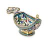 * A Russian Enameled Silver-Gilt Kovsh, Maker's mark HC, having a shaped handle, the interior worked with polychrome flowers and