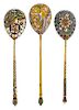 * A Group of Three Russian Silver-Gilt and Enamel Spoons, Mark of 11th Artel, Moscow, early 20th century, each having an enamele