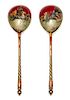 * A Pair of Russian Enameled Silver Spoons, Mark of N. Vladimirov, St. Petersburg, early 20th century, each having a spherical f
