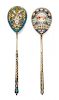 * Two Russian Silver-Gilt and Enamel Spoons, Various makers, Moscow, late 19th/early 20th century, each having an enameled finia