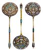* A Pair of Silver-Gilt and Enamel Spoons, Mark of Gustav Klingert, Moscow, 1888, each having a polychrome enameled finial on a